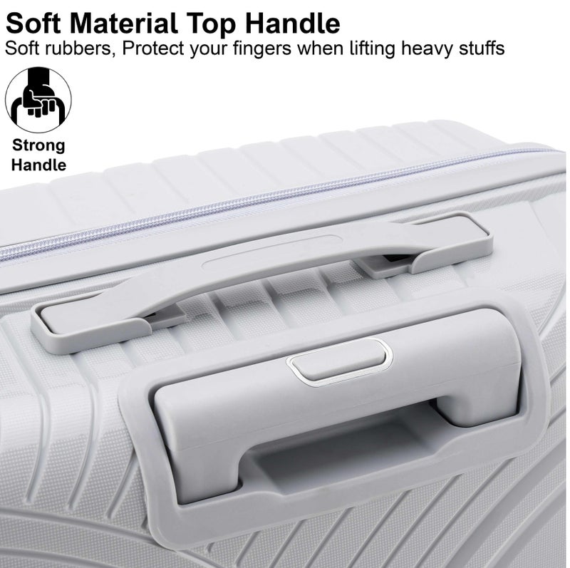 SENATOR Unisex Hard Case Carry On Luggage Lightweight PP Fashion Trolley Luggage with 360° Degree 4 Twin Wheel and Safe Zippers KH1010 Light Grey - Image 4